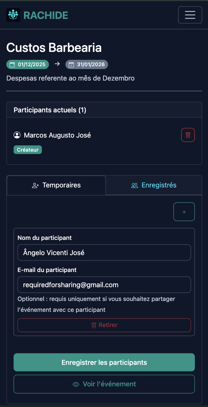 Capture d'écran d'ajout de participants